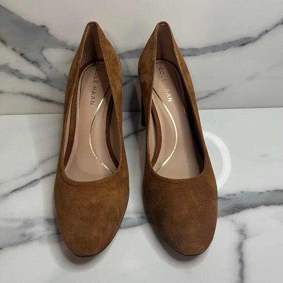 Cole Haan EUC Women's Spiced Brown Suede Block Heel Cassandra Heels Sz 7 Preppy - Picture 2 of 7